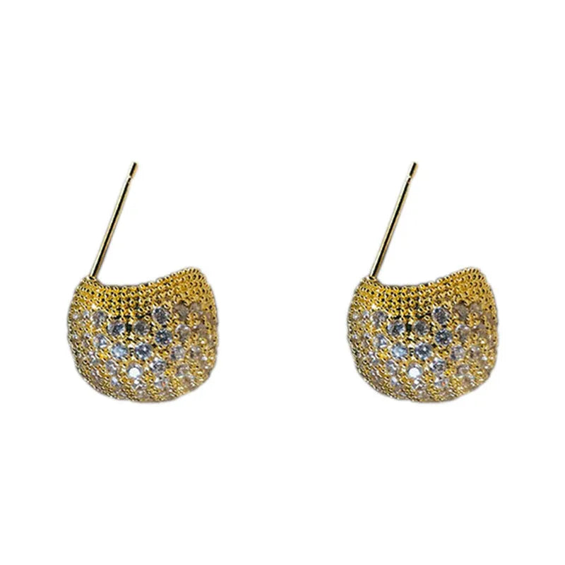 Little Golden Beans geometric drop earrings with full diamond-cut crystal surface and spherical elements