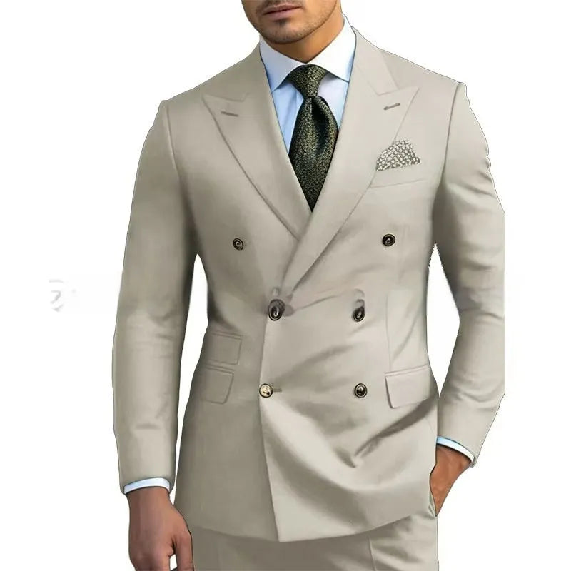 Men's regular fit light business suit set jacket and trousers in chemical fibre blend fabric