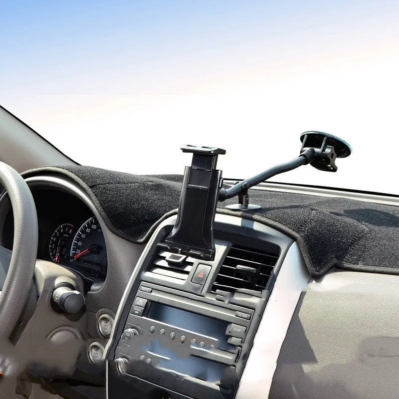 Black vehicle-mounted tablet and phone holder with long-rod suction cup for 4-12 inch devices