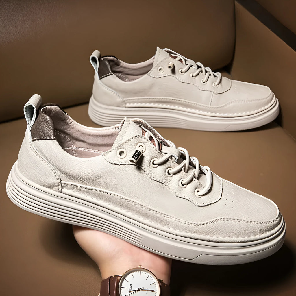 Versatile low-top cowhide flat shoes in black, beige, khaki for outdoor mountaineering and leisure