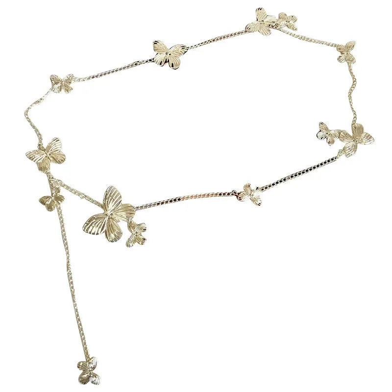 Golden butterfly waist chain accessory with 104cm length and 40mm width on alloy chain
