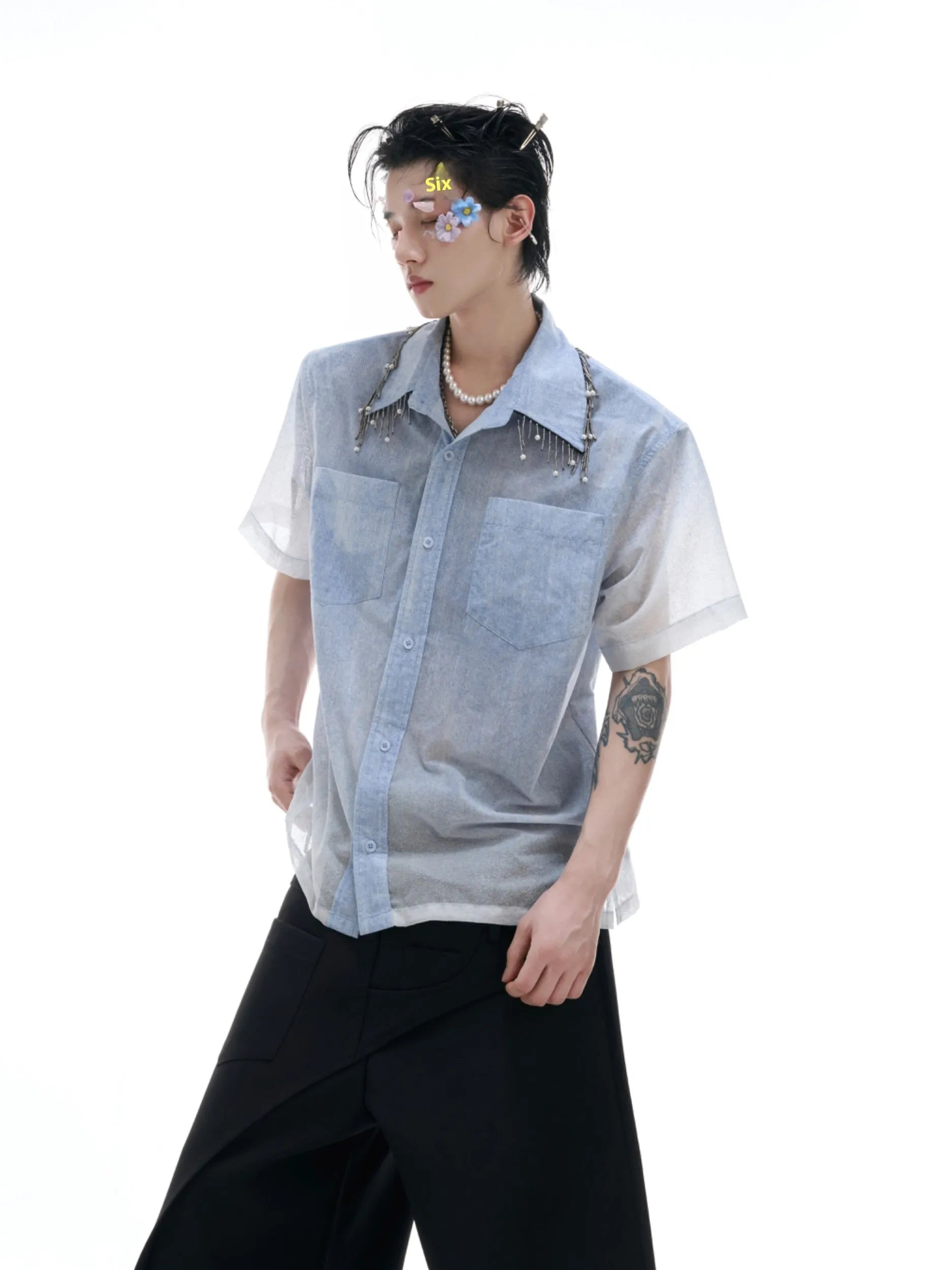 Blue solid colour half sleeve summer shirt with loose fit design