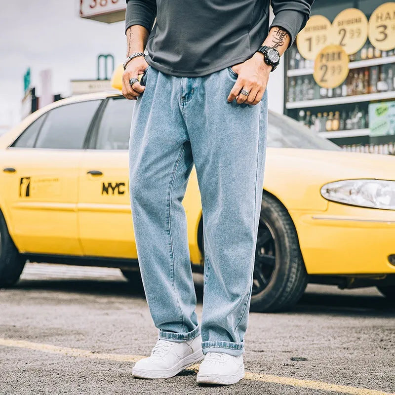 Men's loose straight casual jeans in cotton available in three colours with sizes 28-48