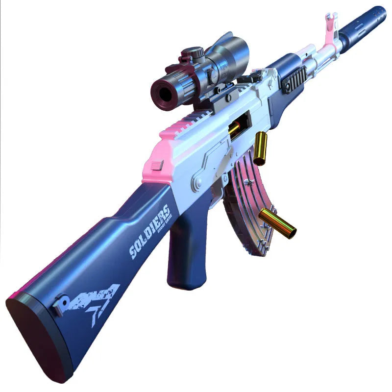 Luo Chen AK47 throwing shell soft bullet gun in blue and white colour for outdoor play