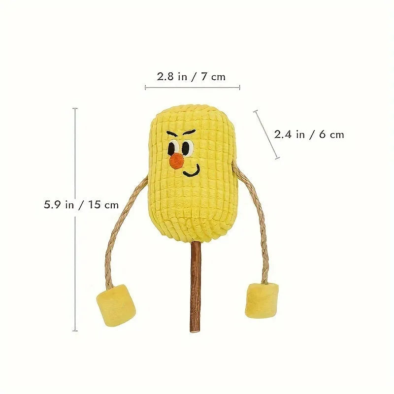 Polio wood corn cob shaped cat toy for dental cleaning with catnip, dimensions 7cm by 6cm by 15cm