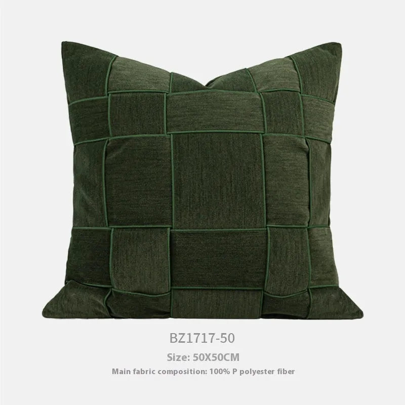 Square 50x50cm chenille woven decorative pillow in beige colour with textured fabric.