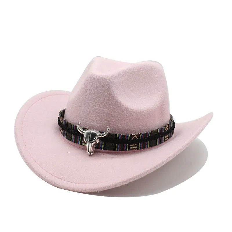 A Western-style bell crown cowboy hat on a stand, shown in an army green colour.