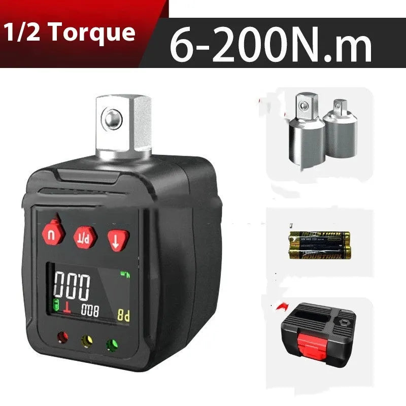 Digital torque meter with display head showing 1/2 inch drive and metal construction