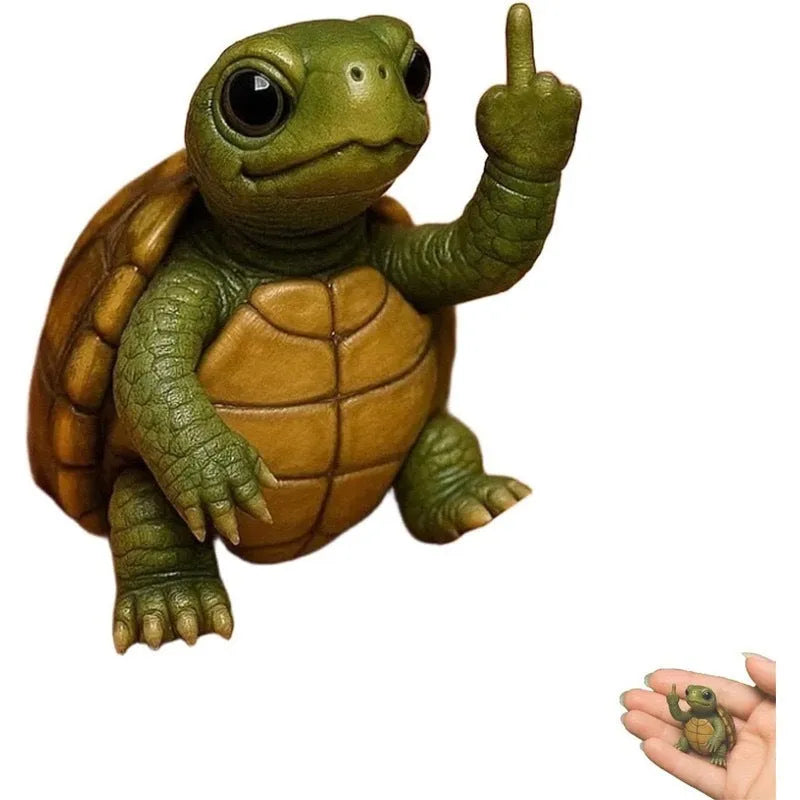 Mini resin animal doll with raised middle finger in dog, cat, elephant, frog, mouse, turtle, or Highland cattle style.