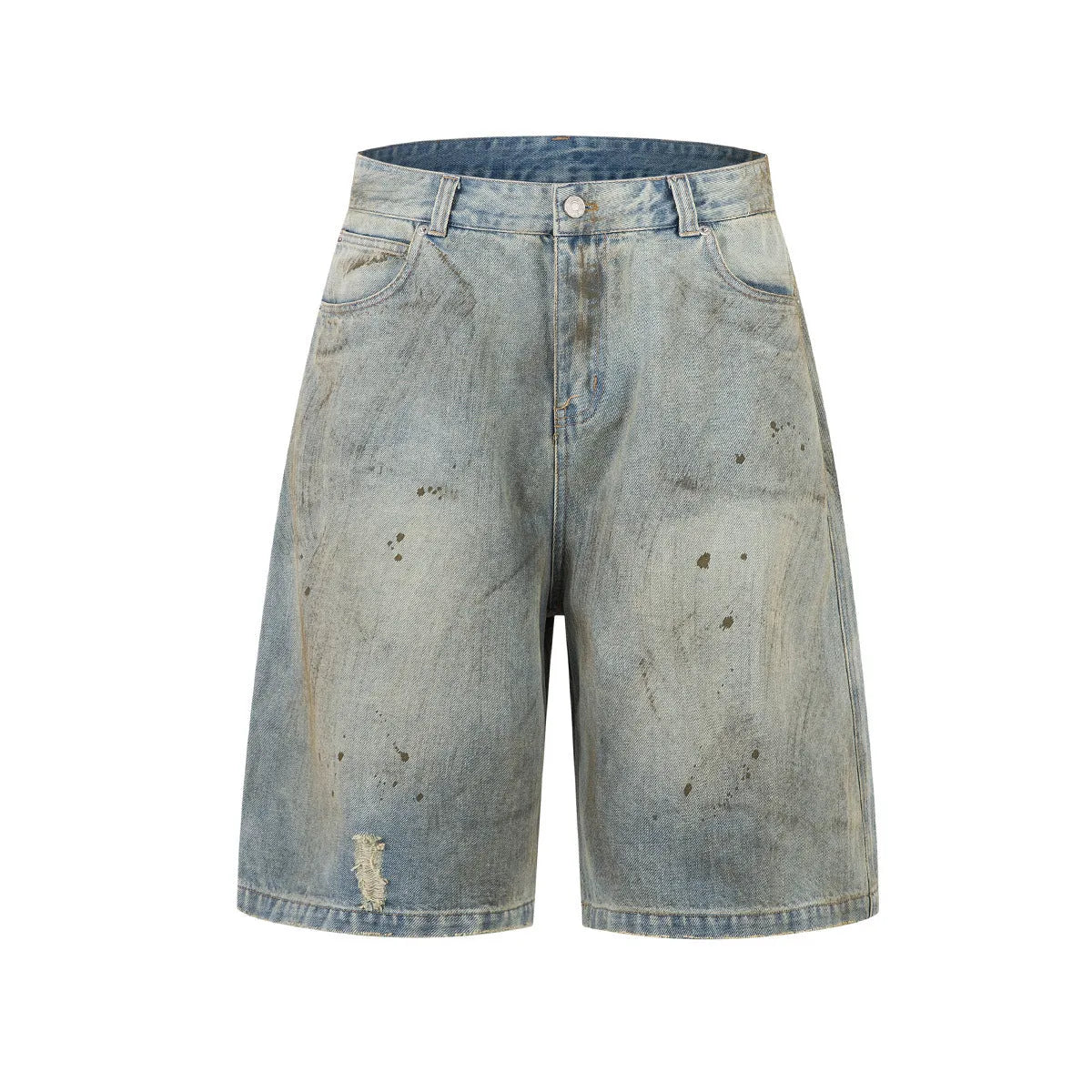 Blue cropped straight-leg denim jeans with mid-length fit and zipper fly closure