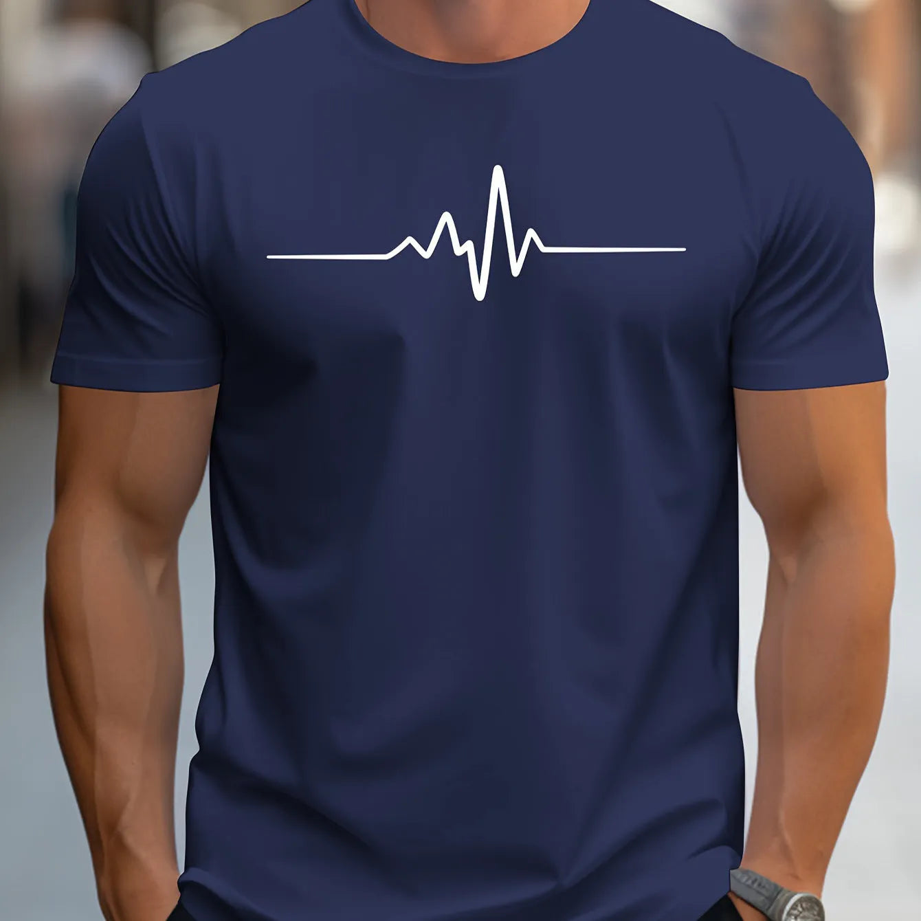 Men's loose fit 3D printed sports T-shirt in polyester blend fabric for summer casual wear