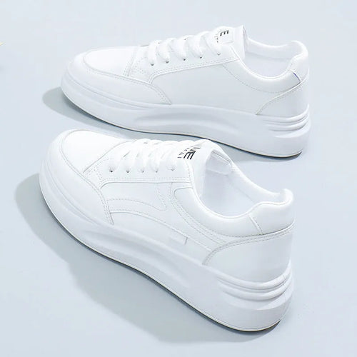 Women's casual sports board shoes solid colour artificial leather round head white green