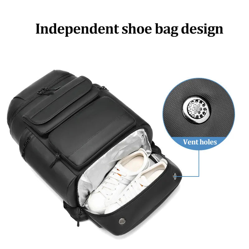 Men's large capacity waterproof shoulder bag 55cm black Niujin textile travel backpack
