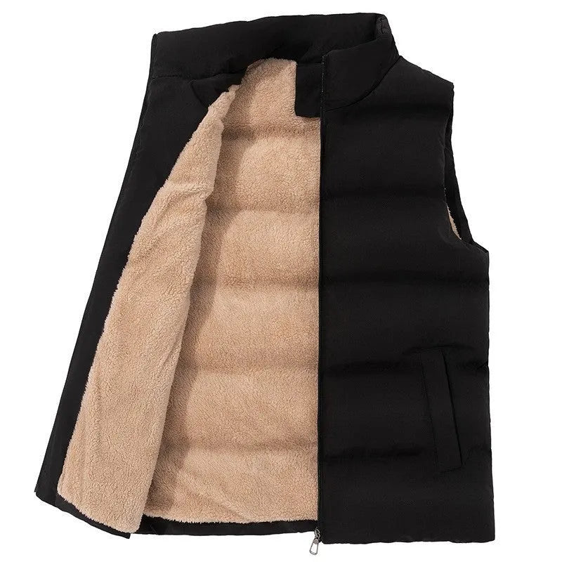 Men's winter fleece lined coat cardigan style with wool lining, available in black, blue, red, sizes M to 5XL