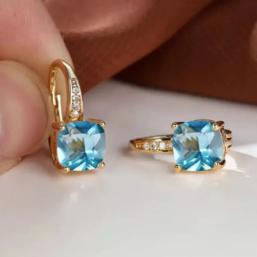 Square geometric moissanite ear clip in gold electroplated finish with quadrilateral design