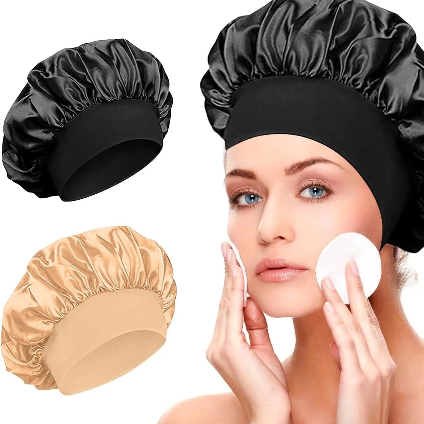 Wide-brimmed high elastic polyester headscarf for women, knitted tie-dye design, flat top crown, breathable sun protection cap