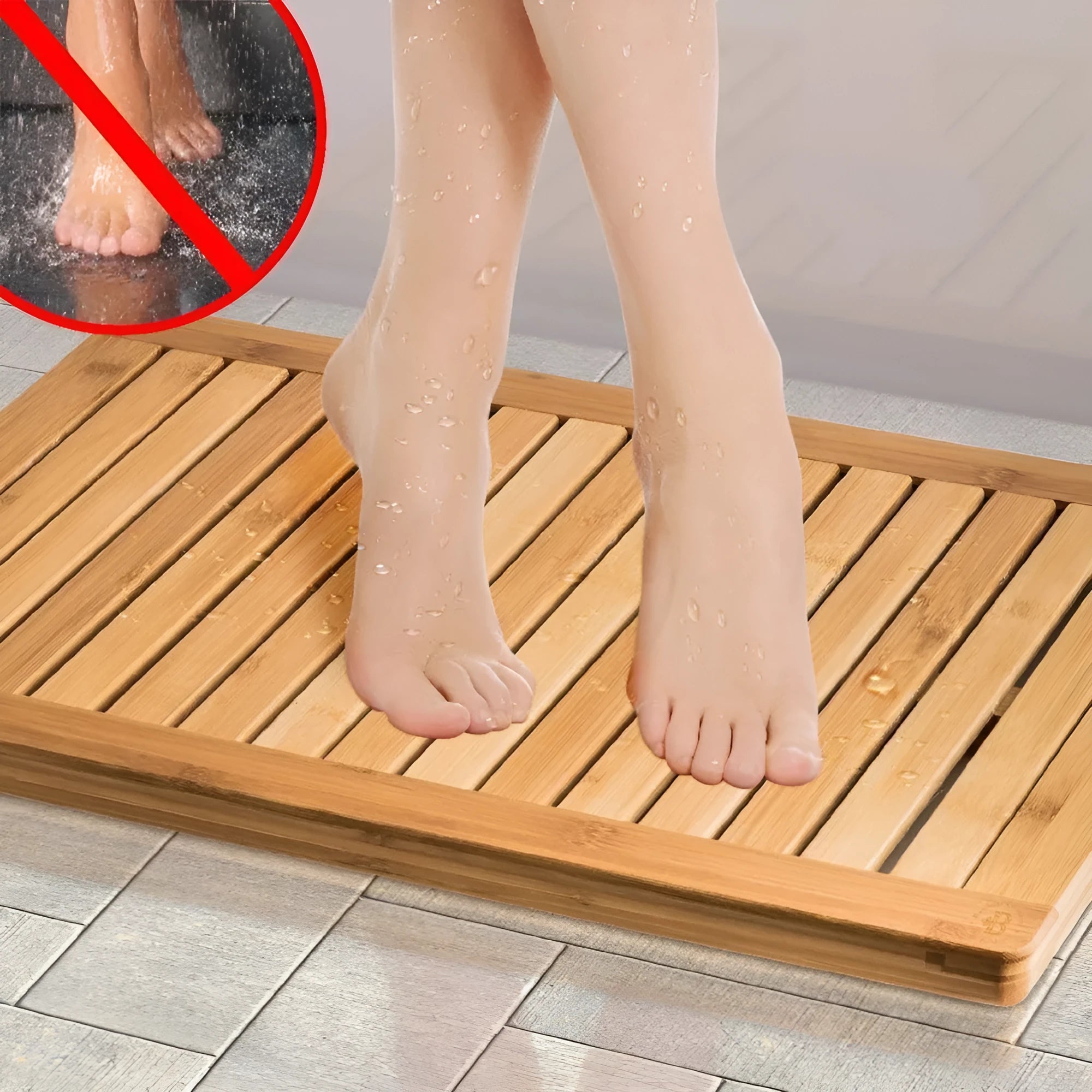 Bamboo bathroom height increasing foot pad non-slip rectangular 54x36x4cm brown right angle solid colour