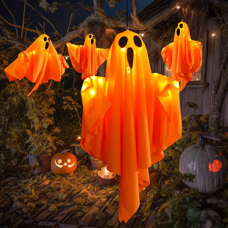 Halloween ghost light decoration with luminous white cloth design and 4.5V button battery operation