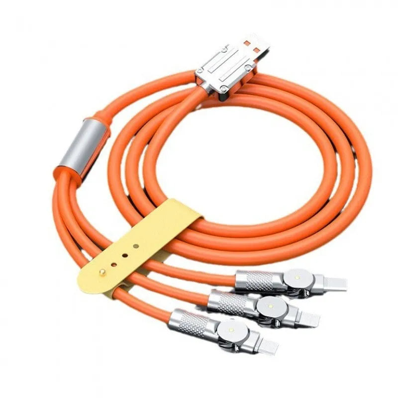 Zinc alloy three-in-one rotating data cable with LED light in orange red colour