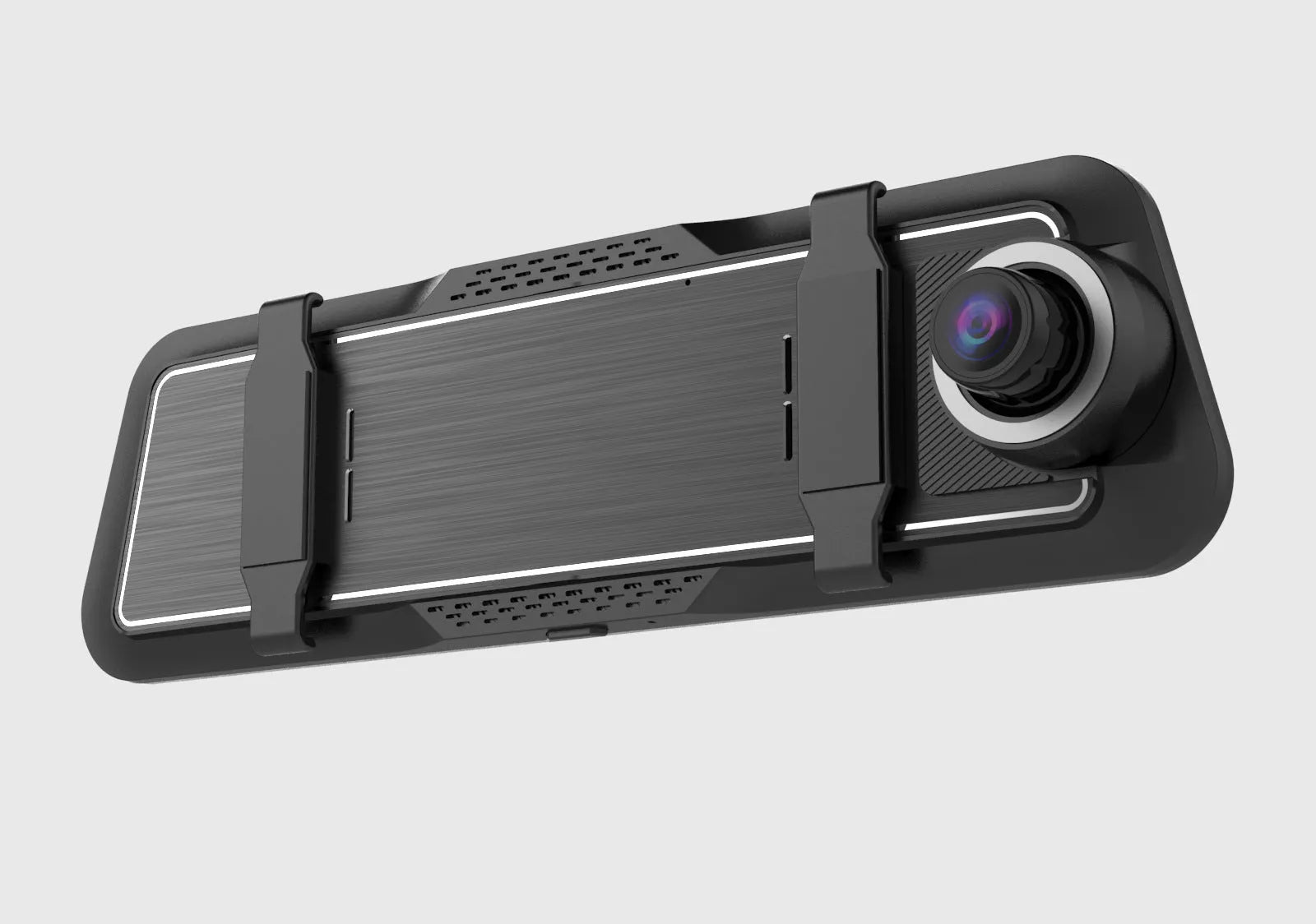 Dual-lens driving recorder with 9.66-inch touch screen mounted in vehicle