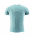 Short-sleeved red polyester spandex sports T-shirt for running and basketball.