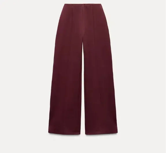 Women's fleece two-piece suit with pleated top and wide-leg trousers in black, grey, apricot or wine red