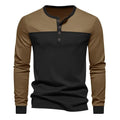 Men's long-sleeve henley collar casual shirt in a retro colour-block design