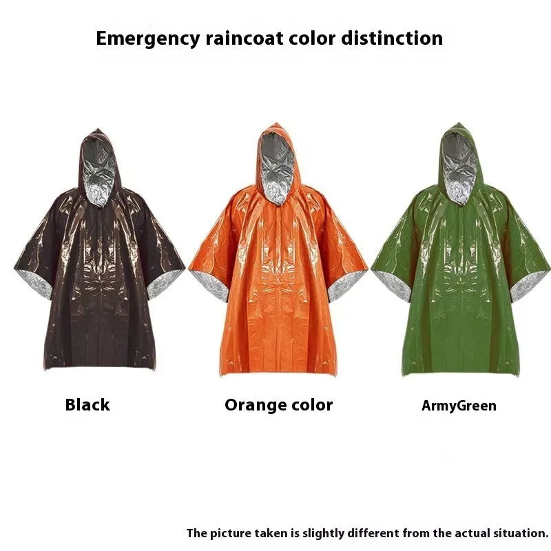 Orange and army green marathon raincoat showing 100x130cm dimensions for cross-country use
