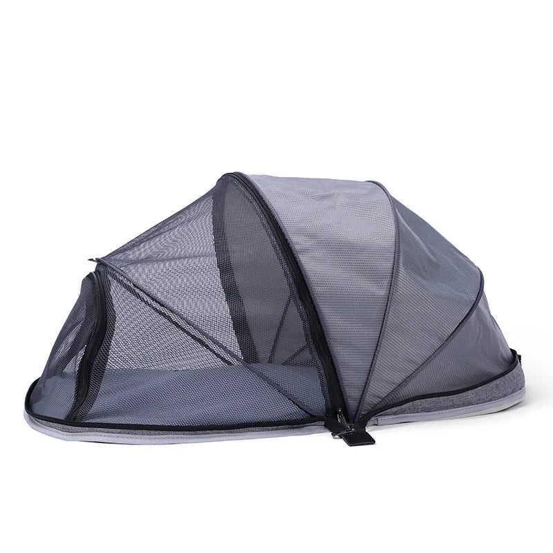 Foldable cat tent with half mesh design in blue colour variant
