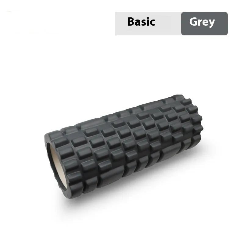 EVA foam roller for fitness in various colours and sizes on a gym floor.