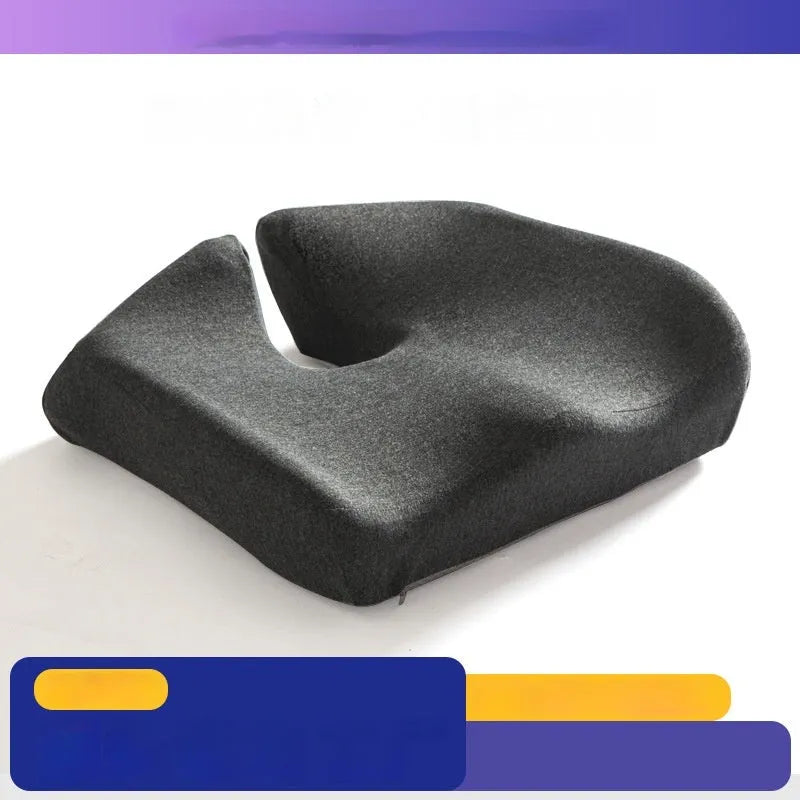 Memory foam office chair cushion measuring 36x40x11cm in dark grey with solid colour polyester cover.
