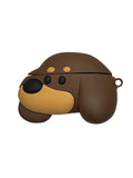 Brown puppy silicone earphone case on AirPods charging case with embossed cartoon design