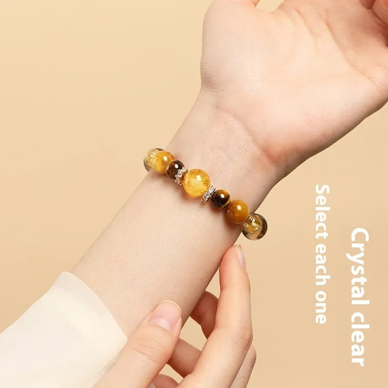 Geometric crystal bracelet with yellow tower and tiger-eye stones in 10mm or 12mm sizes