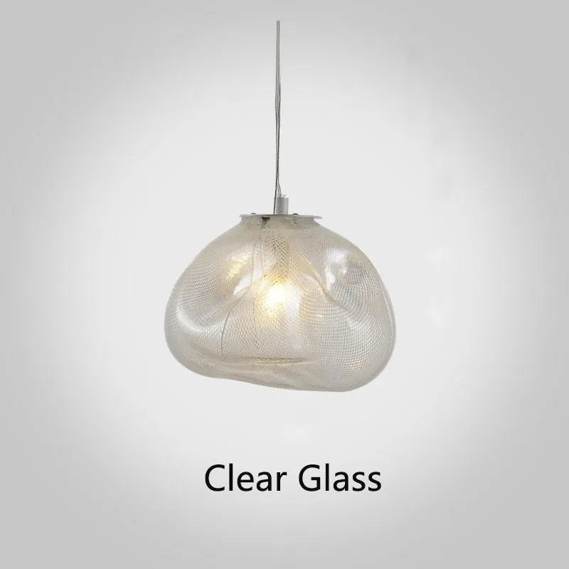 Glass shade decorative chandelier with fabric elements and E27 lamp holder in modern style