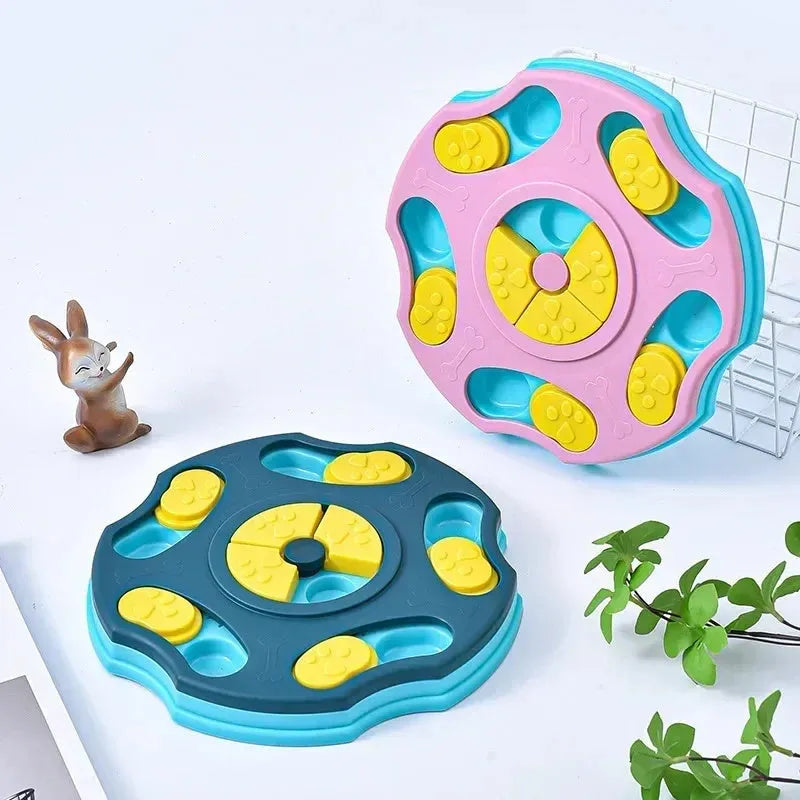 Blue interactive dog puzzle food feeder toy for aggressive chewers with food compartments