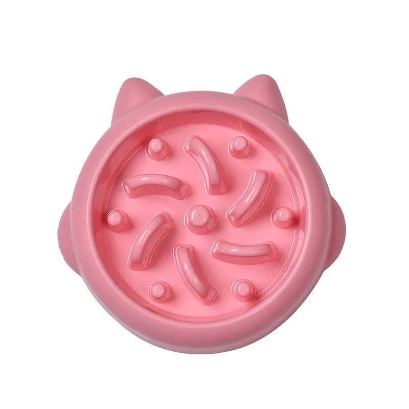 Green pet slow feeder bowl with bone-shaped ridges inside to slow down eating