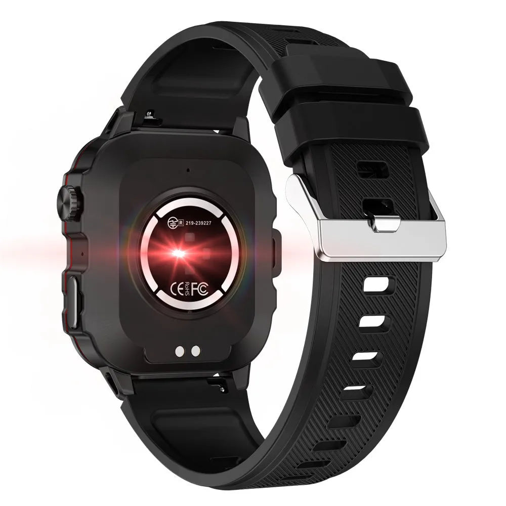 QX11 Smart Bluetooth Watch in black with TFT touch screen showing heart rate data.