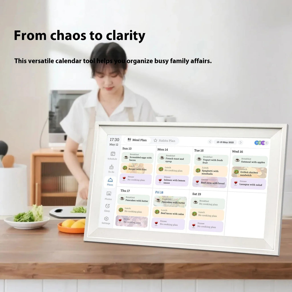 White 15.6 inch smart digital photo frame with app connectivity and wall bracket