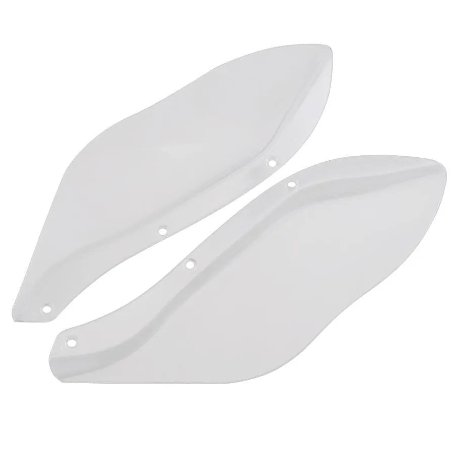 Pair of black and transparent ABS plastic side wing head covers for Harley-Davidson Touring motorcycle flank.