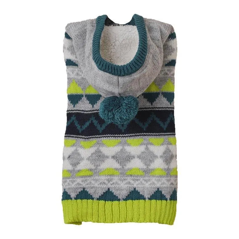 Classic diamond pattern pet sweater in acrylic material available in blue, green, pink colours