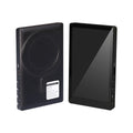 Magnetic wireless charging selfie multi-monitoring device with Bluetooth remote and folding stand on a desk, black model
