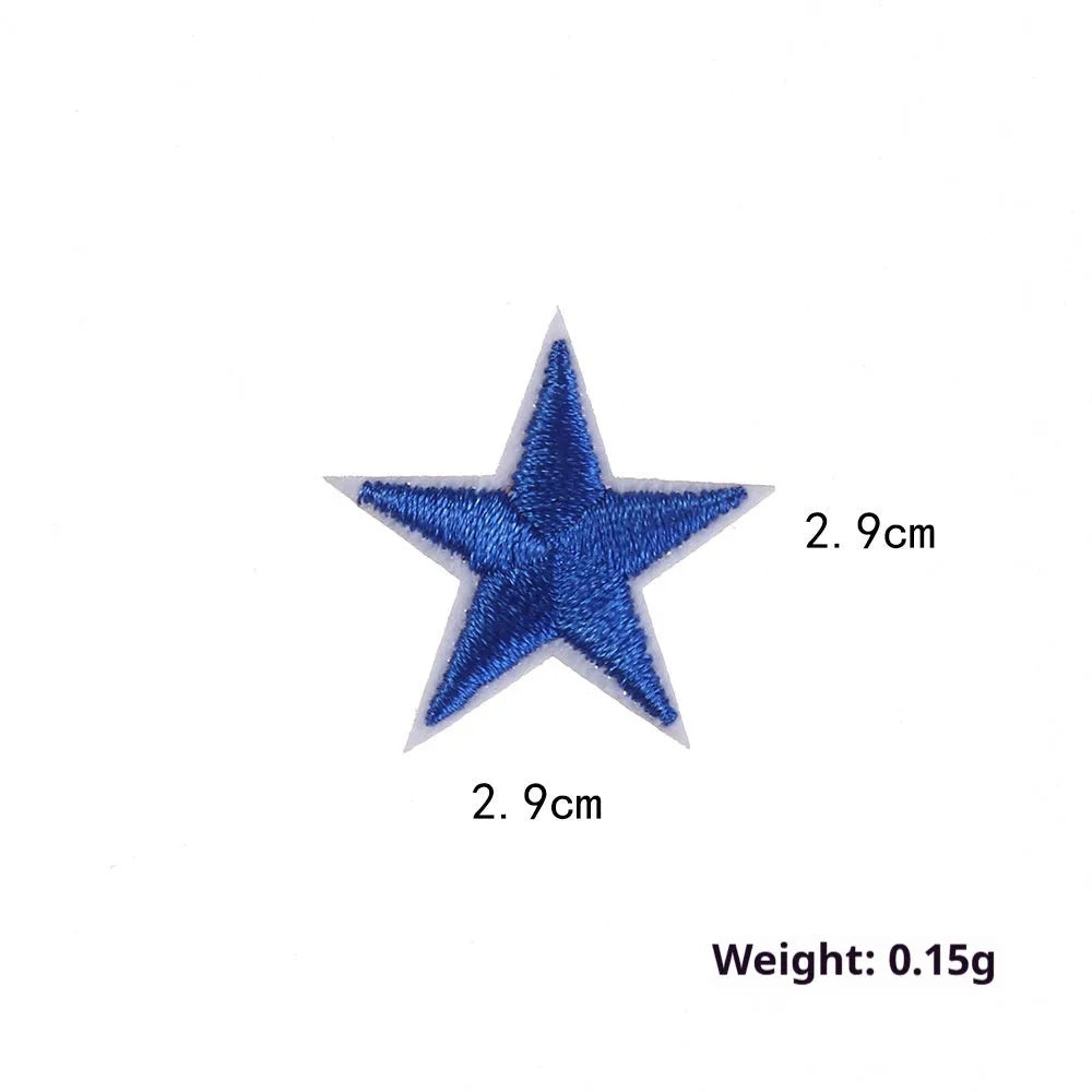 Colourful five-pointed star cloth embroidery labels for DIY clothing decoration.