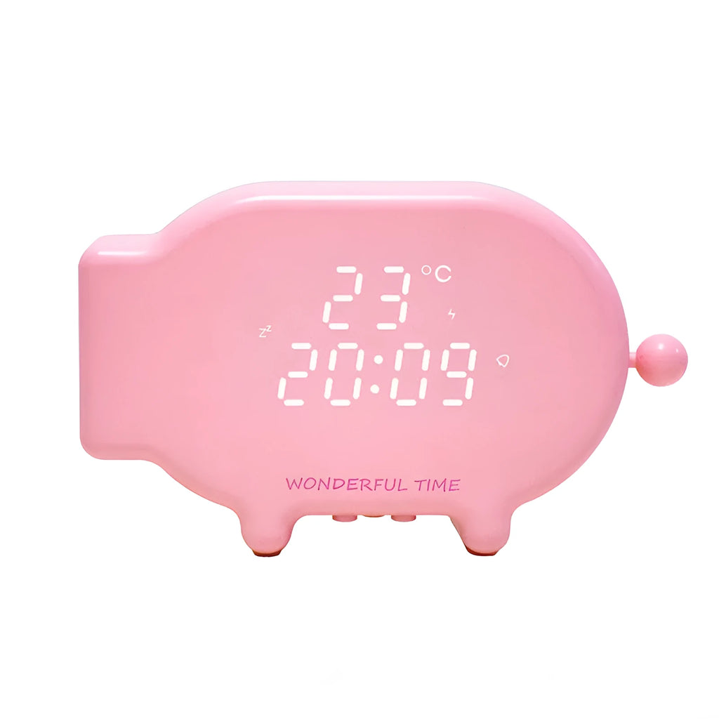 Blue and pink multifunctional LED alarm clock with temperature display and USB charging port