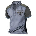 Men's 3D printed golf polo shirt in loose fit pullover style with solid colour background