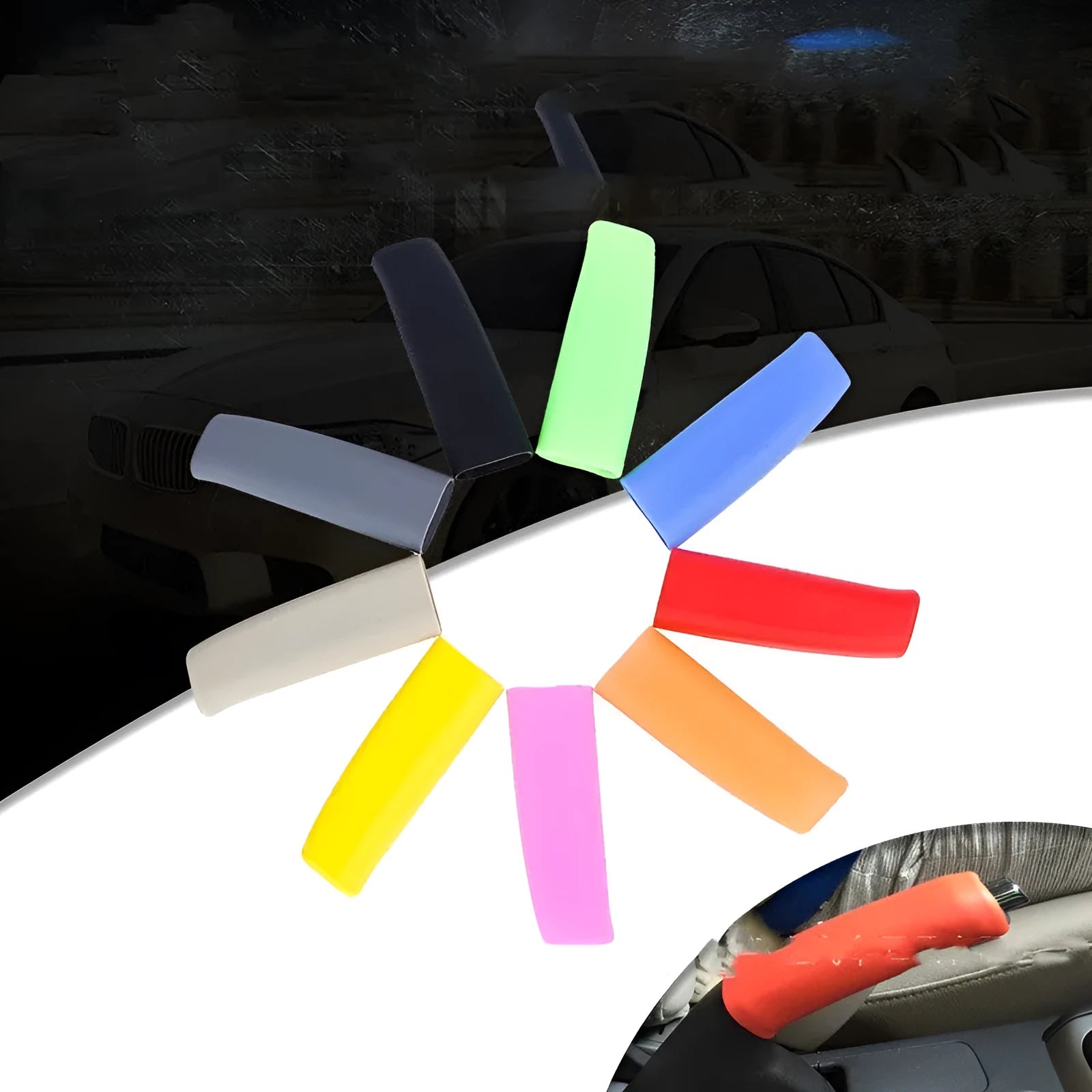 Silicone car handbrake sleeve in five colours showing 12cm universal length