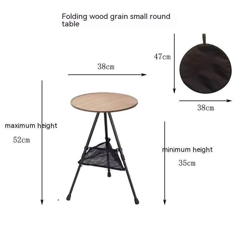 Outdoor camping folding aluminium alloy tripod round table with storage bag in matte black finish