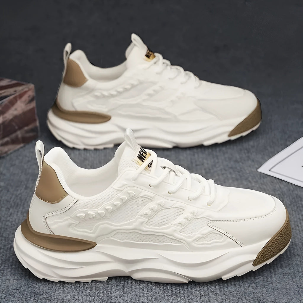 Men's breathable mesh shoes in white or black with PU mesh upper and round toe design