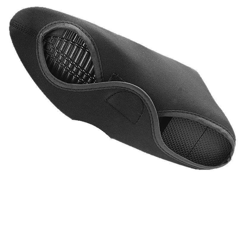 Black neoprene outdoor ice skate blade cover for short track skating with Velcro and zipper