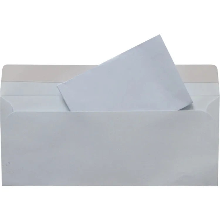 Blue confidential security envelope showing tamper-evident self-adhesive seal and 105x240mm dimensions