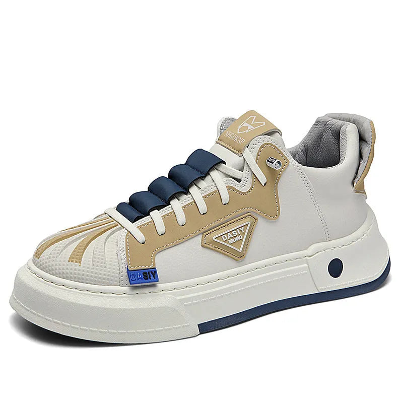 Men's black and beige casual sneakers with elastic band closure and round toe design